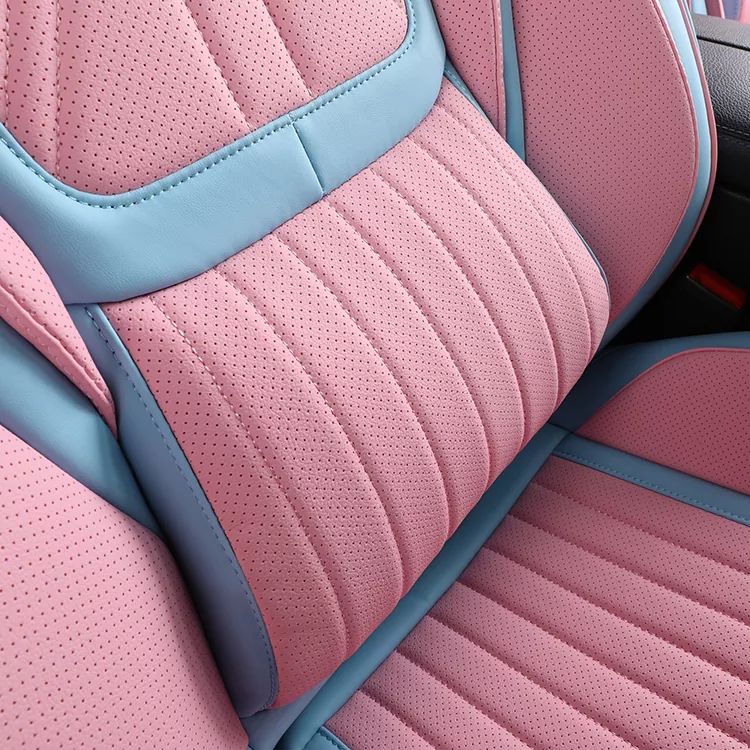 universal leather car seat cover with ergonomic head pillow and lumbar support